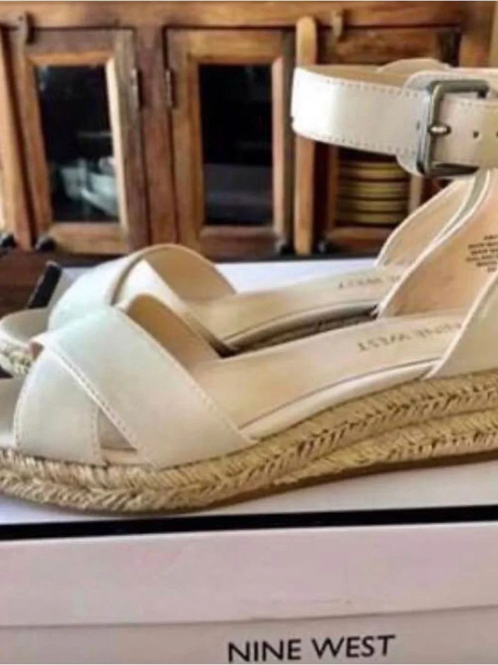 Nine West Neutral Cream Espadrille Wedge Sandals with Ankle Strap. Brand new in